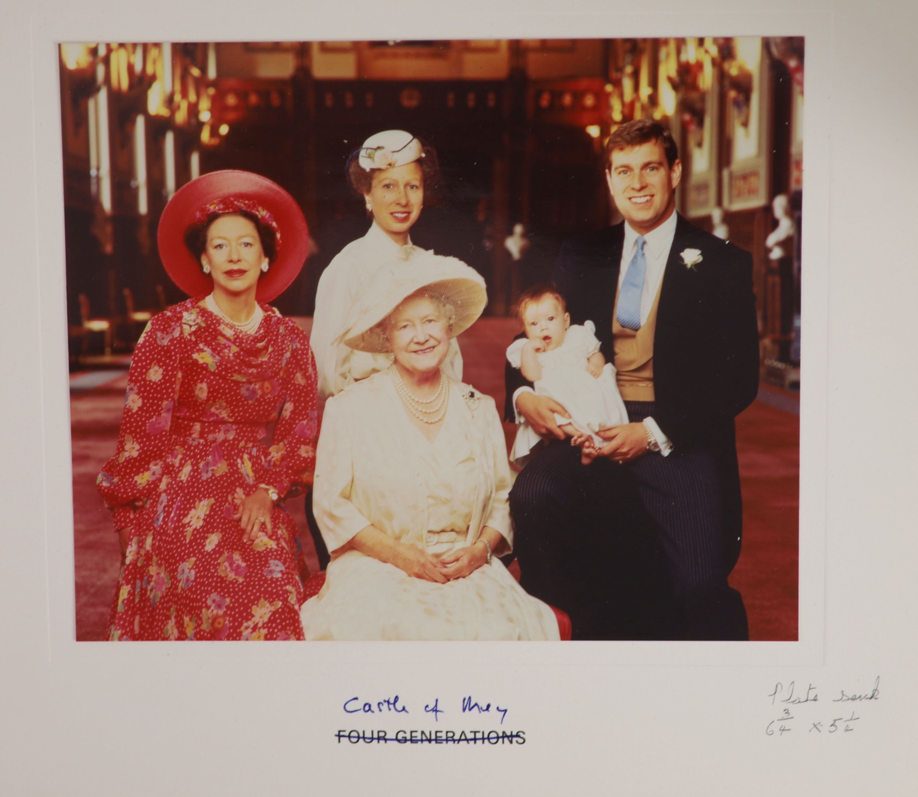 Elizabeth, Queen of George VI of England - 2 colour photographs, sent as Christmas cards for the years 1995 and 2000, each signed ‘’Elizabeth R’’, together with 2 others, unsigned, for the years 1974 and 1995 and 2 furth